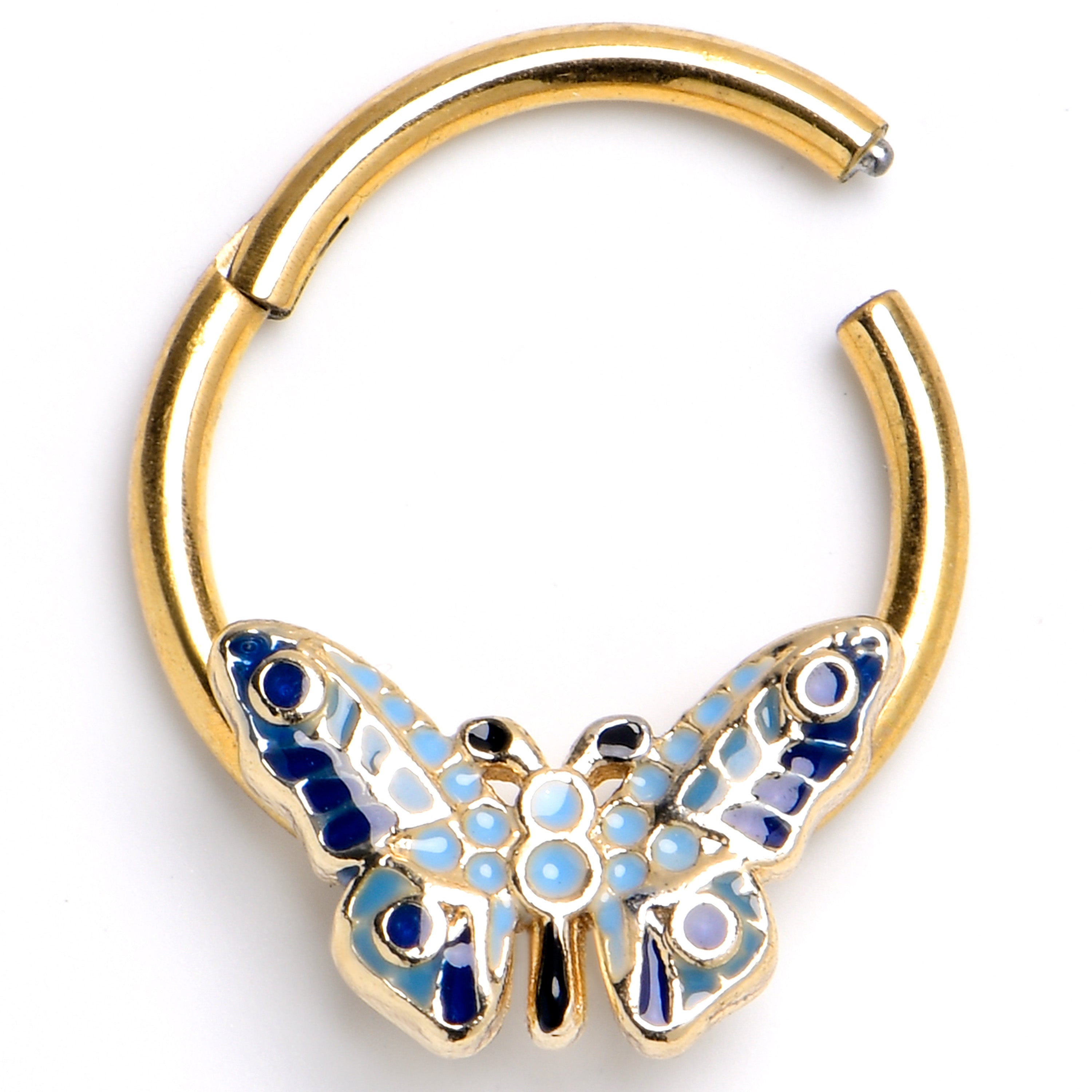 BodyCandy 16G 3/8 Gold Tone Evening Butterfly Hinged Segment Ring — main product shot
