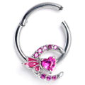 BodyCandy 16G 3/8 Pink CZ Gem Butterfly Moon Heart Hinged Segment Ring — main product shot