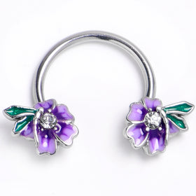16G 3/8 Clear Gem Faerie Flower Purple Horseshoe Circular Barbell