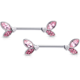 14G 9/16 Pink Gem Butterfly Lover Barbell Nipple Ring Set