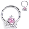 BodyCandy 16G 3/8 Clear Pink Gem Crown Heart BCR Captive Ring — main product shot