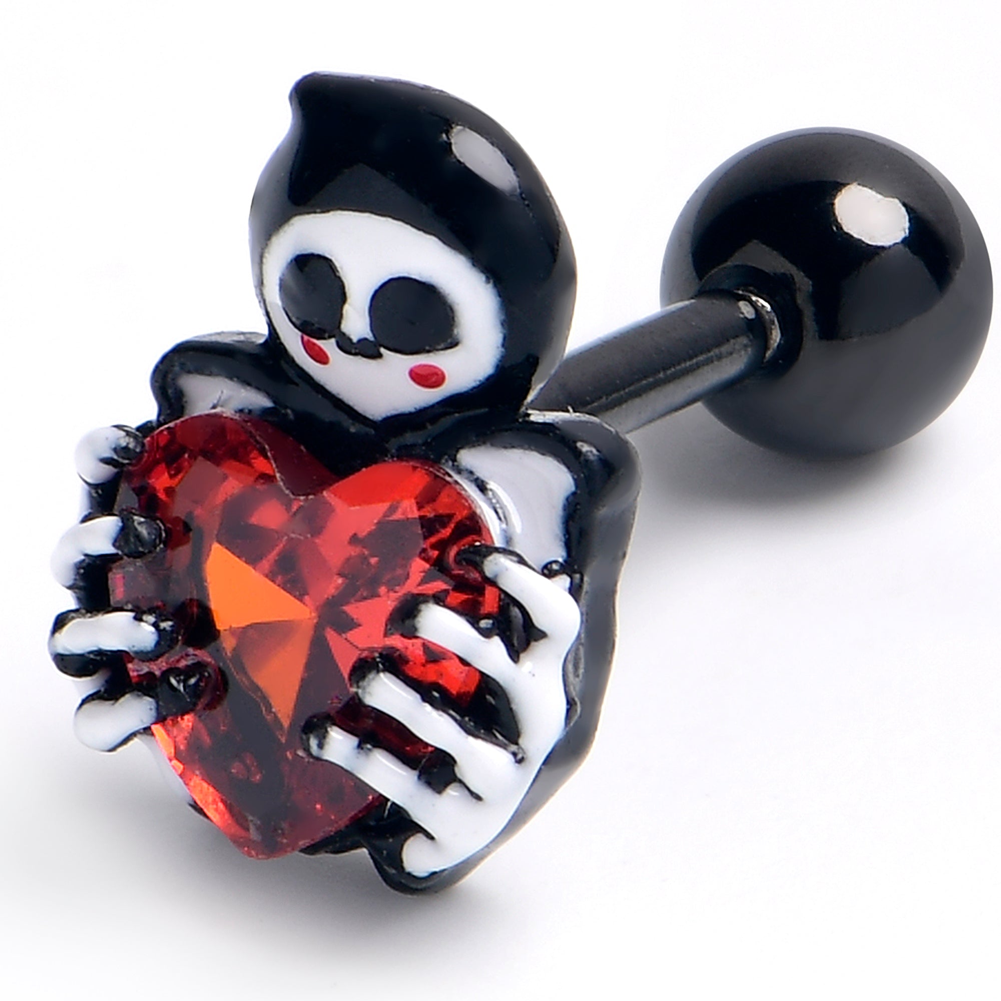 BodyCandy 16G 1/4 Red Gem Black Skeleton Heart Cartilage Tragus Earring — main product shot