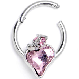 16G 3/8 Pink Gem Strawberry Love Hinged Segment Ring