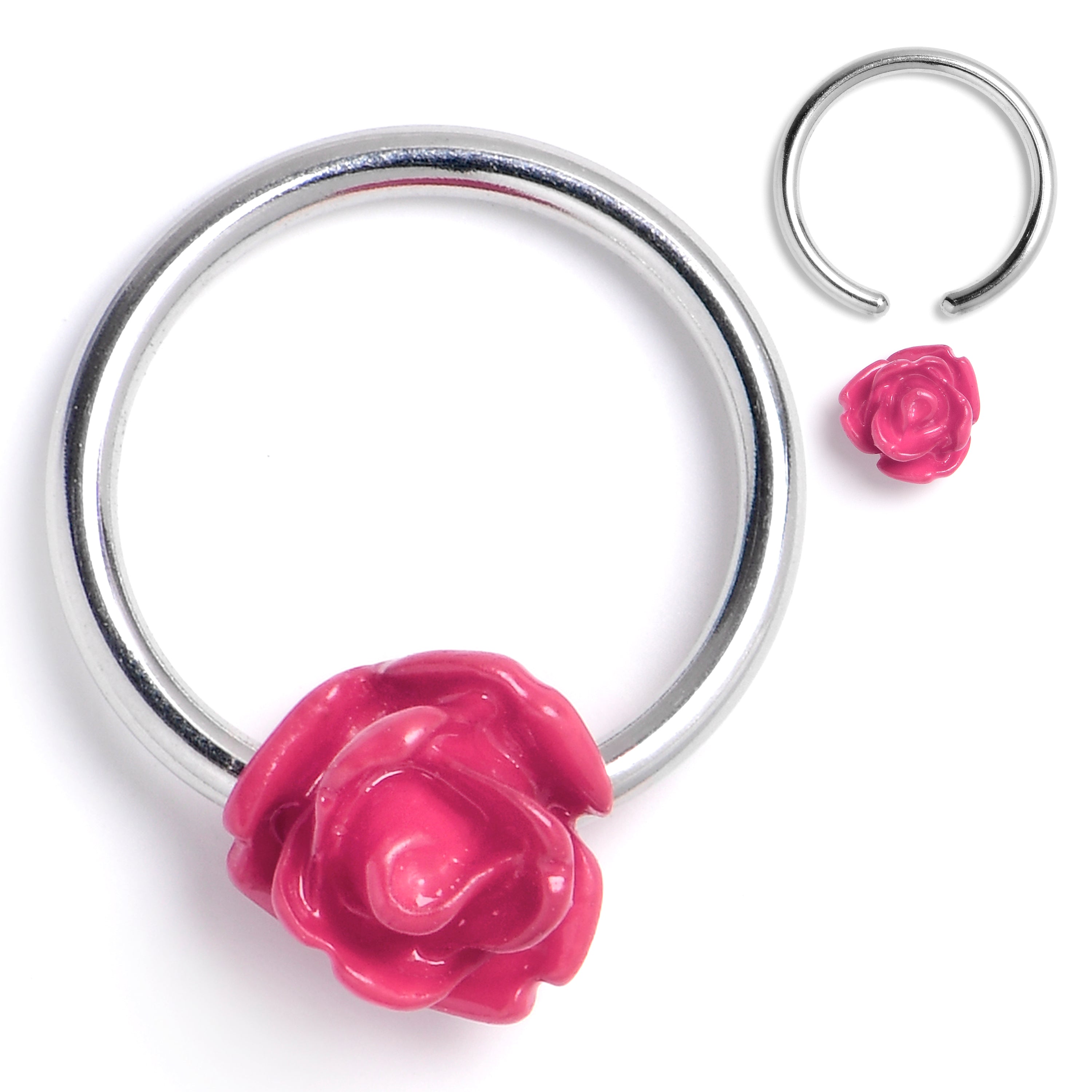 BodyCandy 16G 3/8 Open Bloom Rose Pink BCR Captive Ring — main product shot