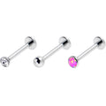 BodyCandy 16G 3/8 Pink Synthetic Opal G23 Titanium Threadless Push In Labret Set of 3 — main product shot