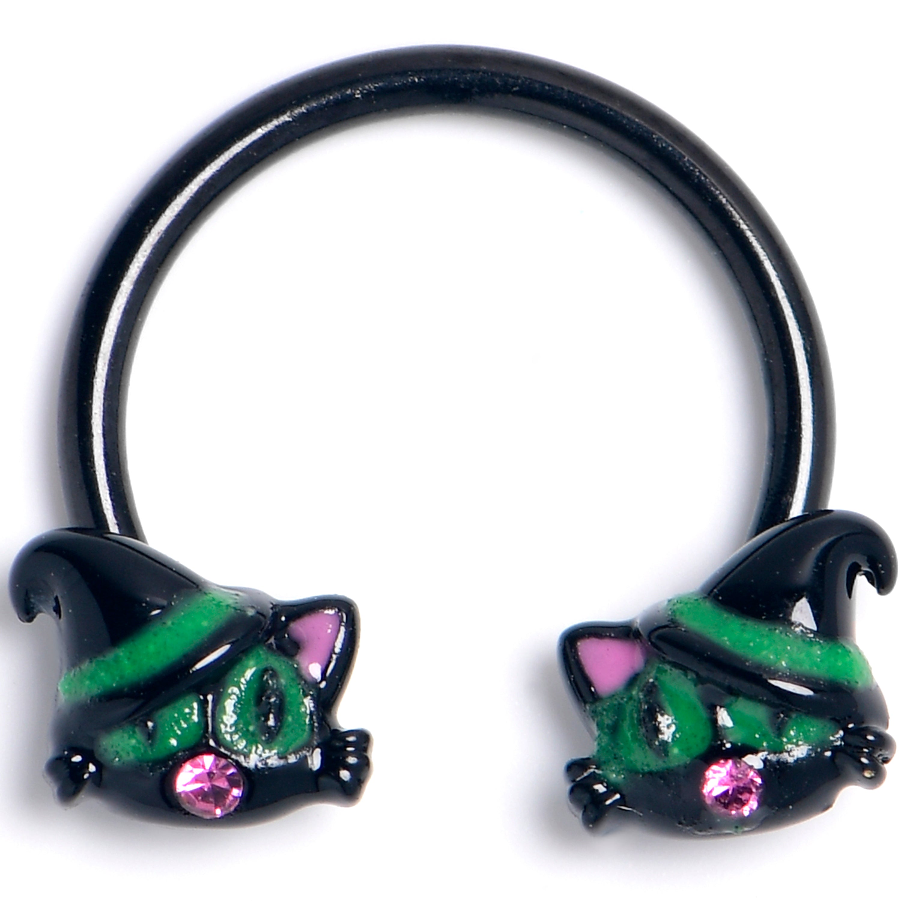 BodyCandy 16G 3/8 Pink Gem Black Halloween Hat Cat Horseshoe Circular Barbell — main product shot