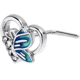 20G 7mm Clear Gem Butterfly Love Heart Blue L Shape Nose Ring