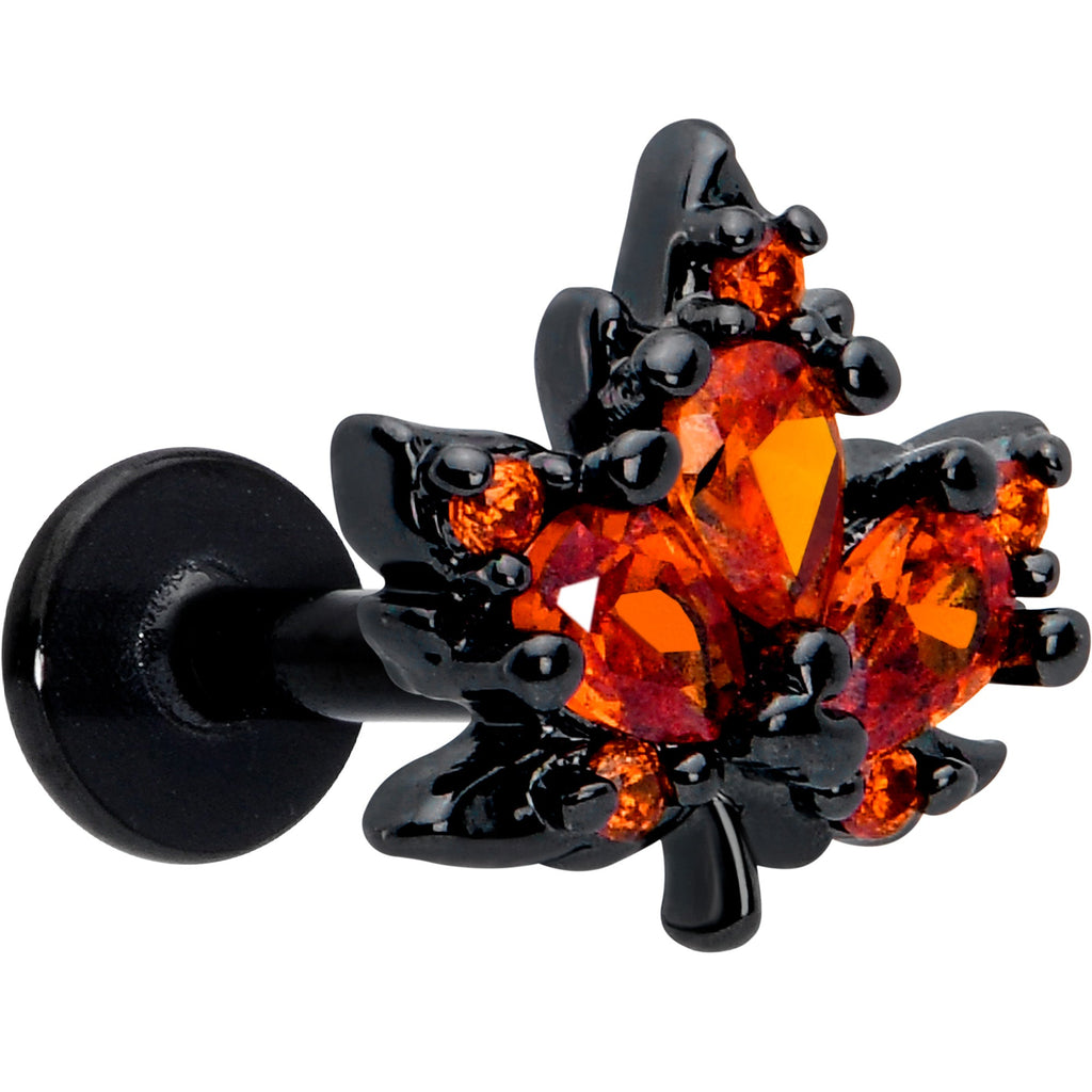 BodyCandy 16G Orange CZ Gem Black Autumn Leaf Flat Back Earring — main product shot