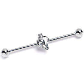 14G Clear Gem Strawberry Love Heart Industrial Barbell 38mm