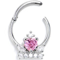 BodyCandy 16G 3/8 Pink Clear CZ Gem Crown Heart Hinged Segment Ring — main product shot