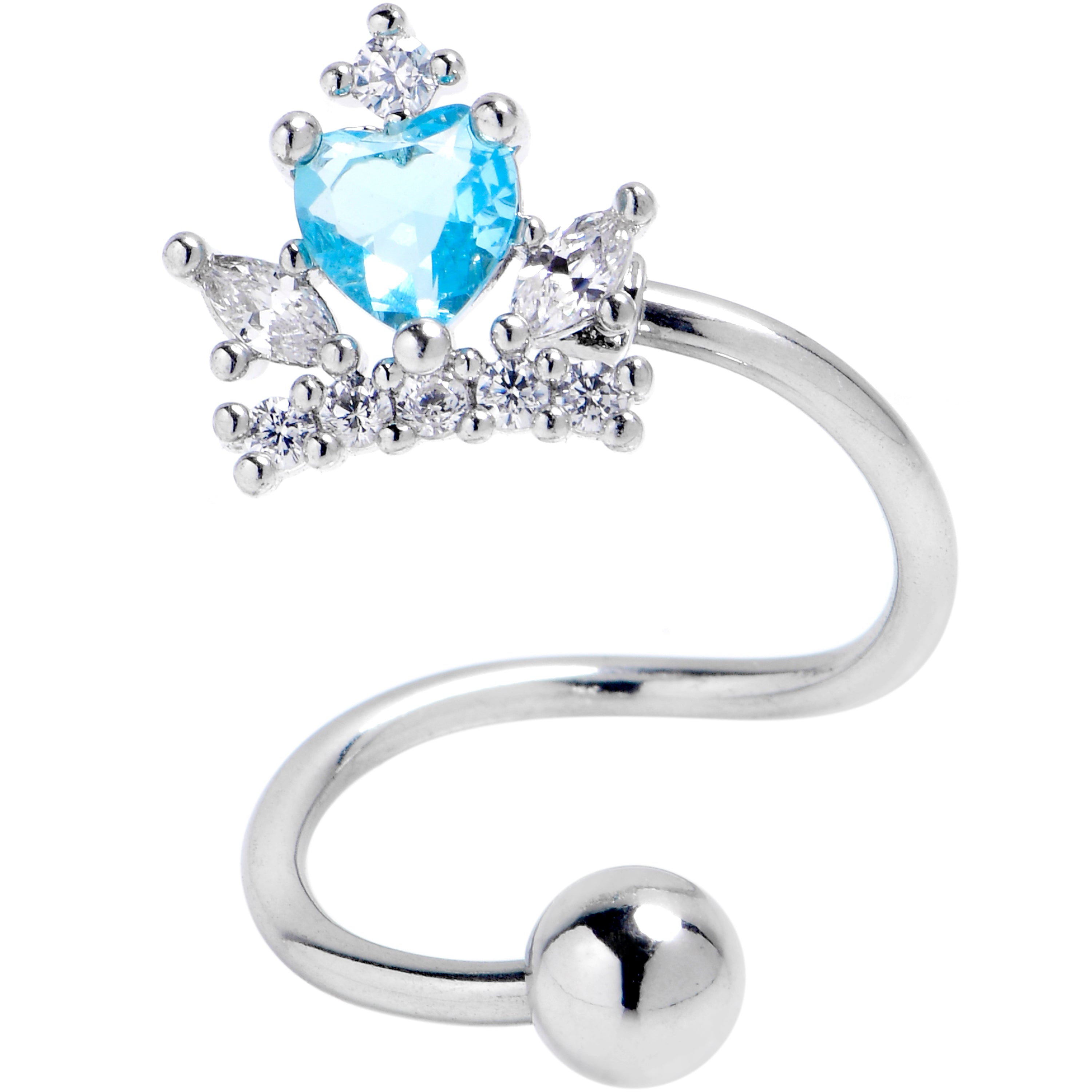 BodyCandy 16G 3/8 Clear Blue Gem Crown Heart Spiral Twister Cartilage Ring — main product shot
