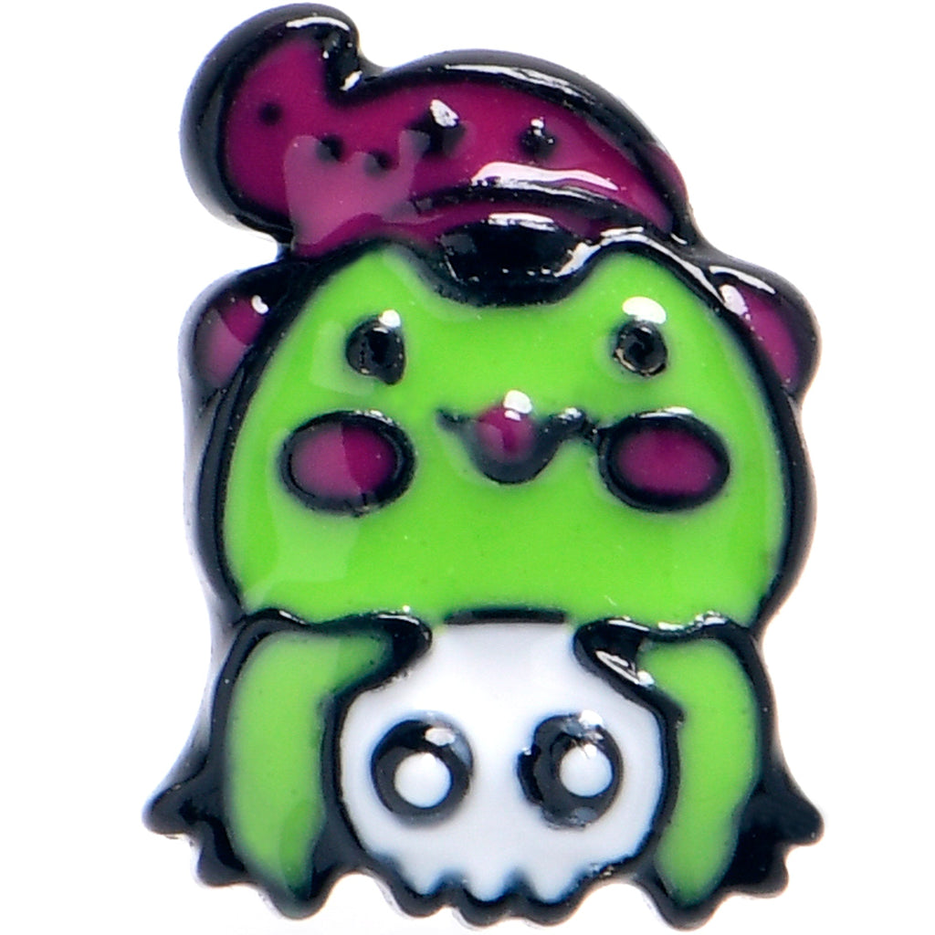 BodyCandy 20G 5/6 Black Witch Frog Skull Halloween Nose Hoop — detail close-up