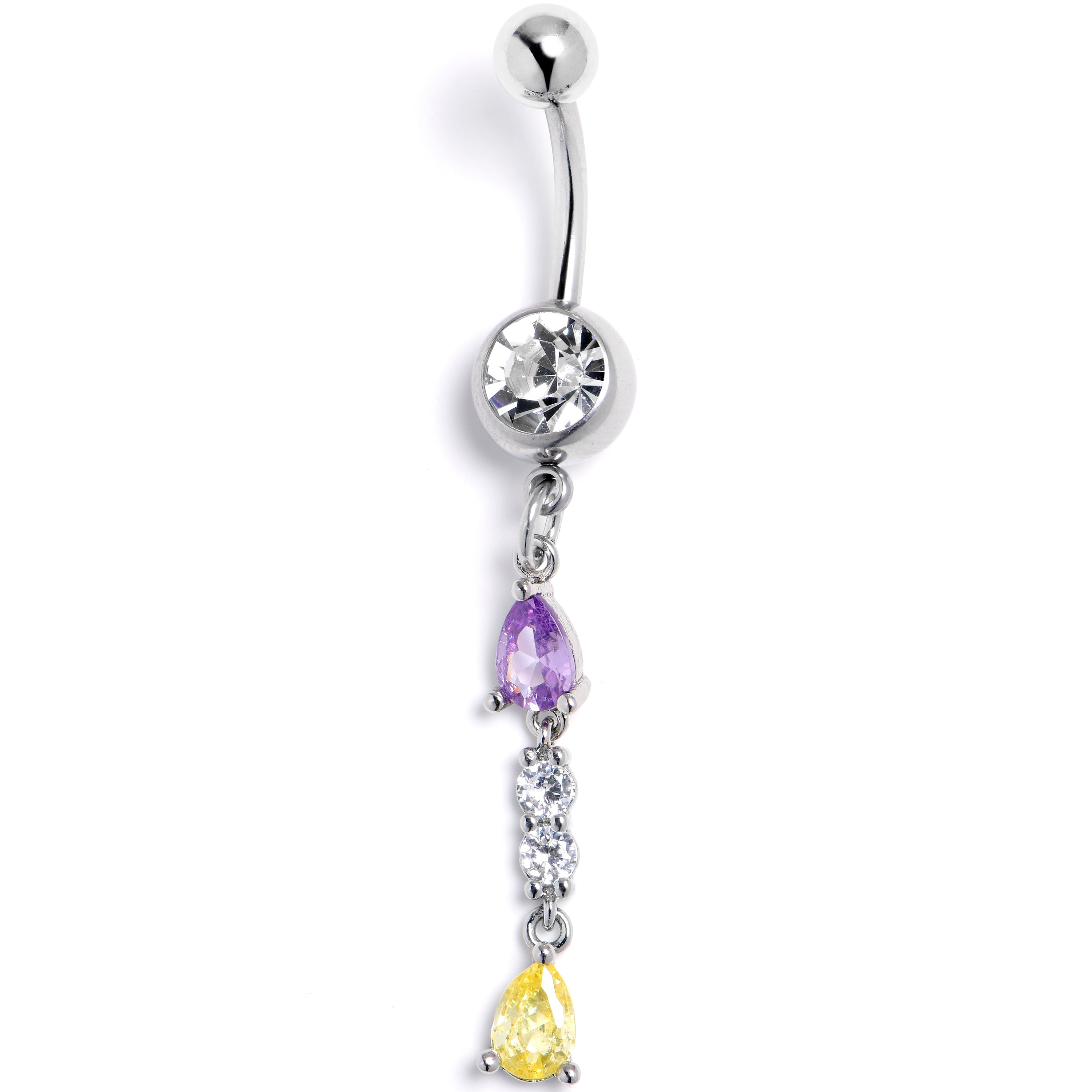 BodyCandy Purple Yellow CZ Gem Party Time Dangle Belly Ring — main product shot