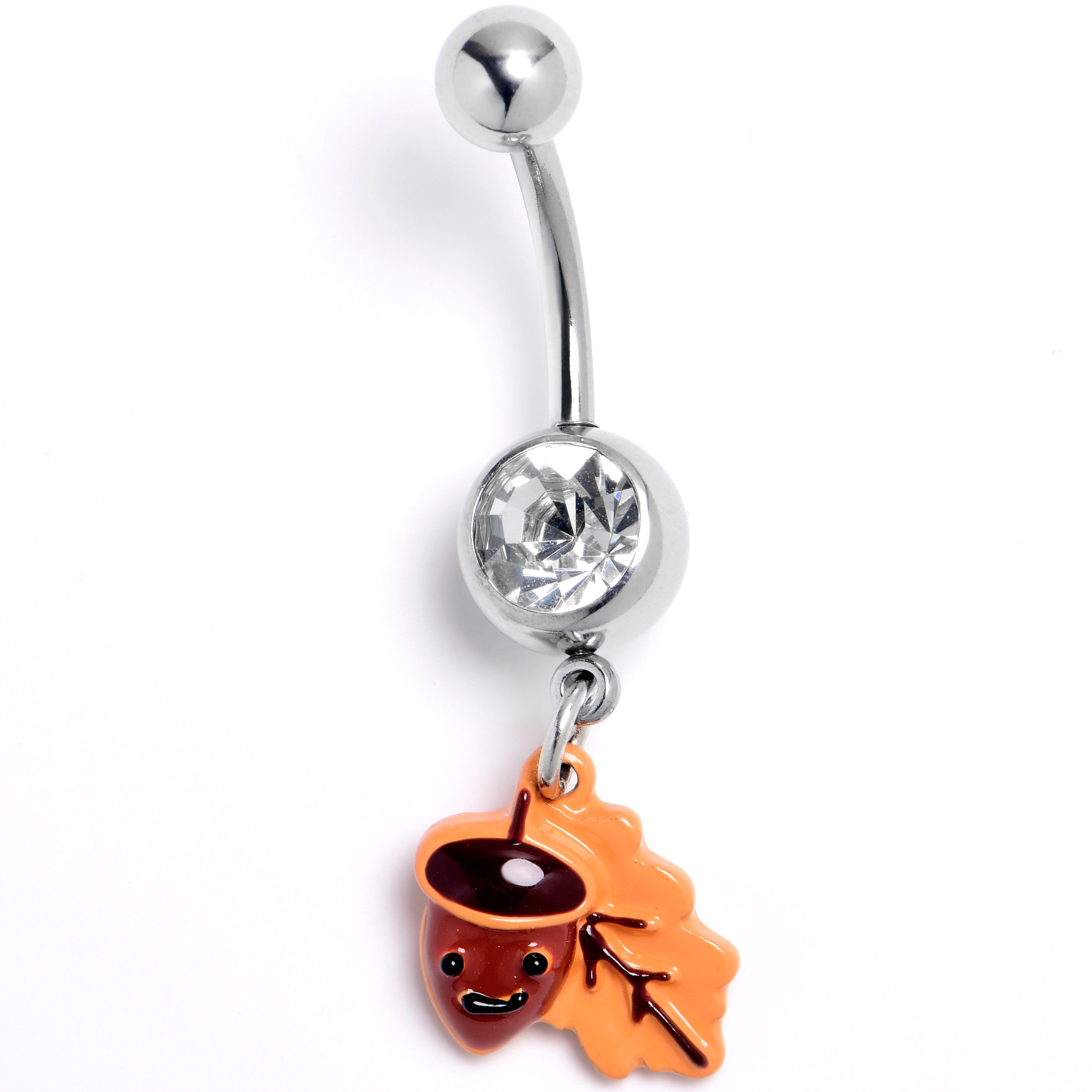 BodyCandy Clear Gem Acorn Oak Leaf Autumn Dangle Belly Ring — main product shot