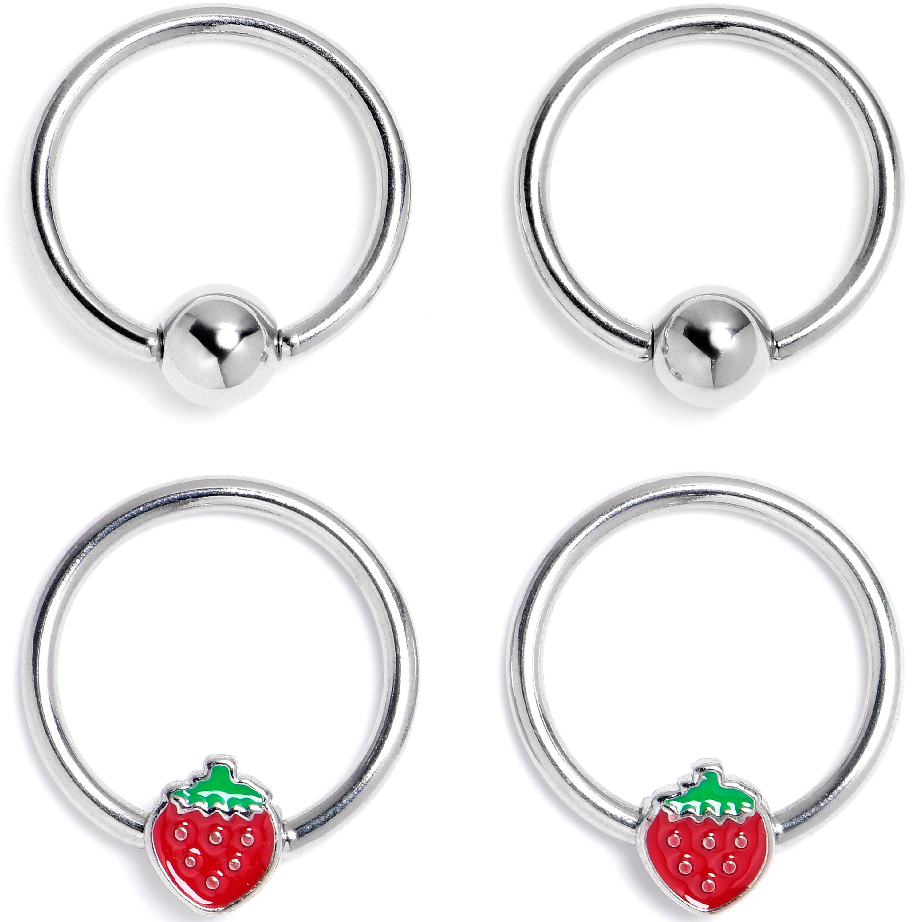 BodyCandy 16G 3/8 Strawberry Red BCR Captive Ring Set of 4 — main product shot