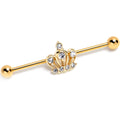 BodyCandy 14G Clear CZ Gem Gold Tone Epic Crown Industrial Barbell 38mm — main product shot