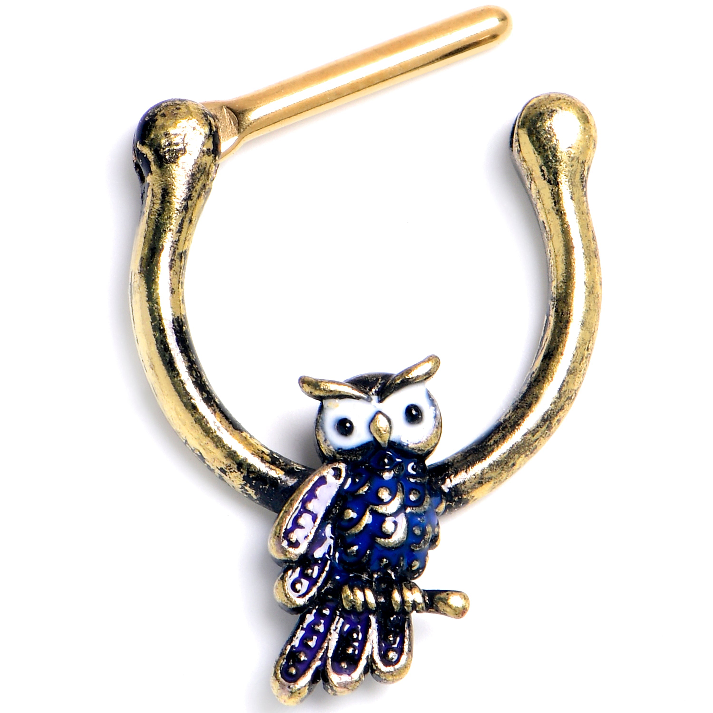 BodyCandy 16G 5/16 Gold Tone Regal Owl Blue Cartilage Clicker — main product shot