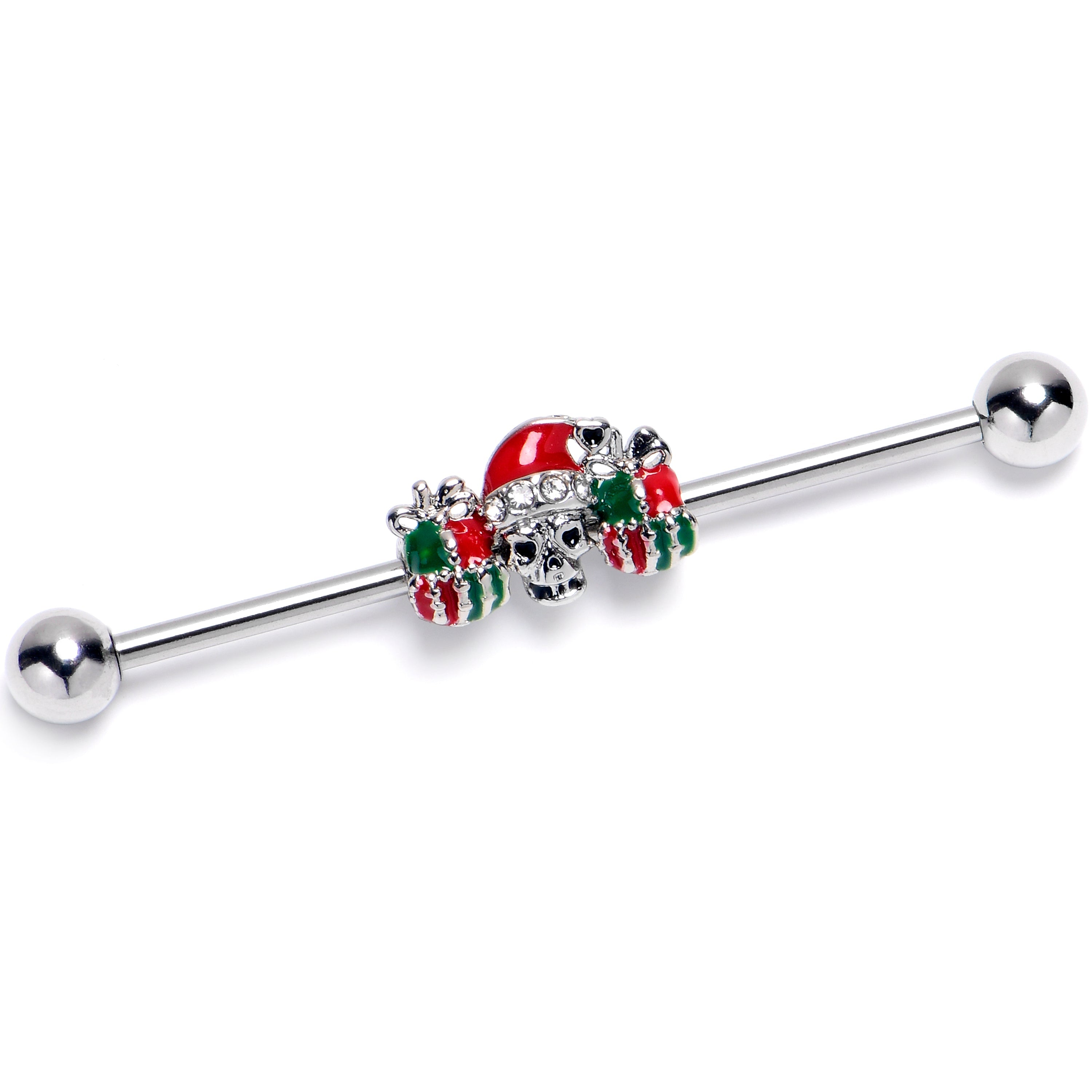 BodyCandy 14G Clear Gem Santa Hat Skull Gifts Industrial Barbell 38mm — main product shot