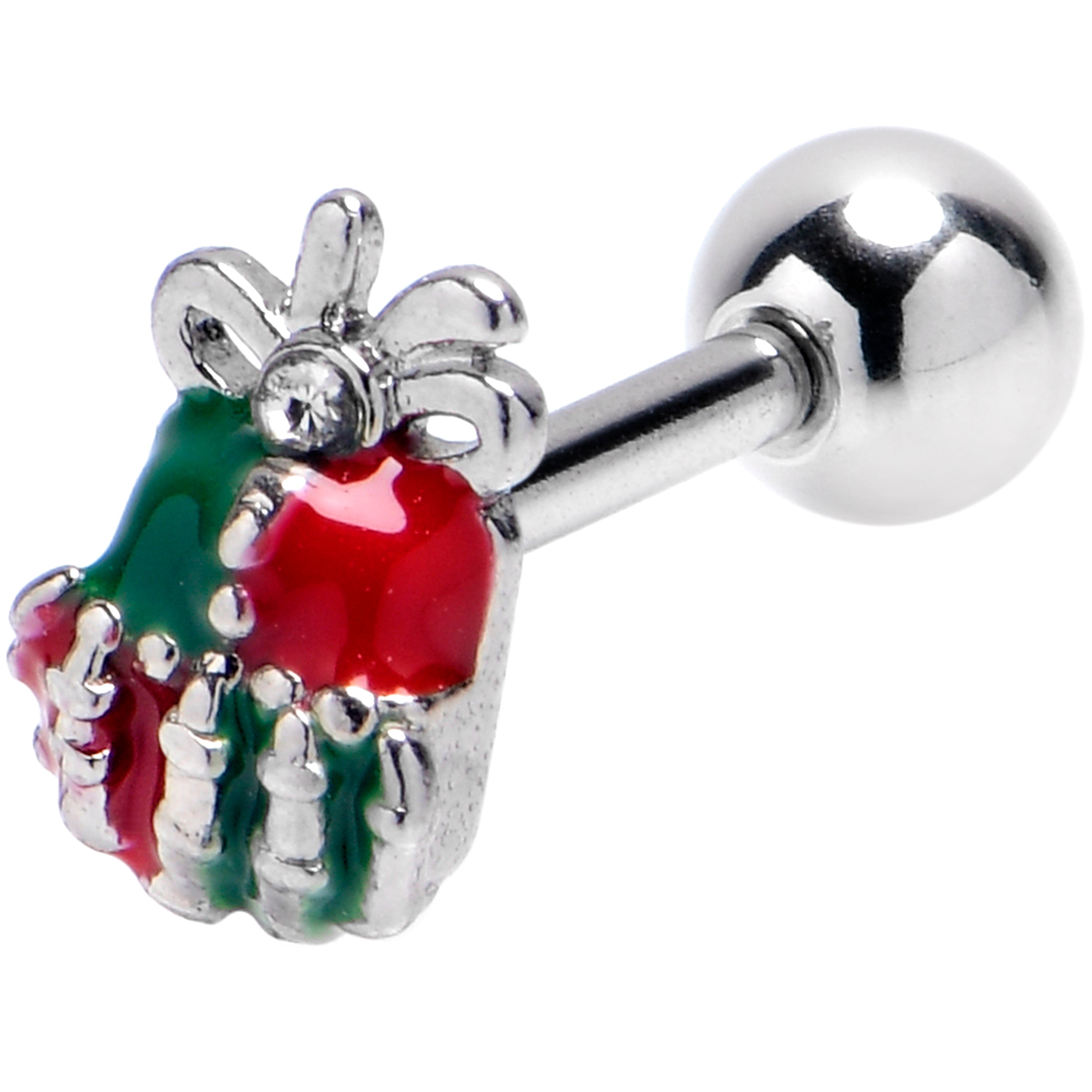 BodyCandy 16G 1/4 Clear Gem Skeleton Hand Present Cartilage Tragus Earring — main product shot