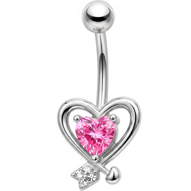 Pink CZ Gem Wrapped In Heart Belly Ring
