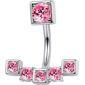 Pink Gem Blocky Arch Double Mount Belly Ring