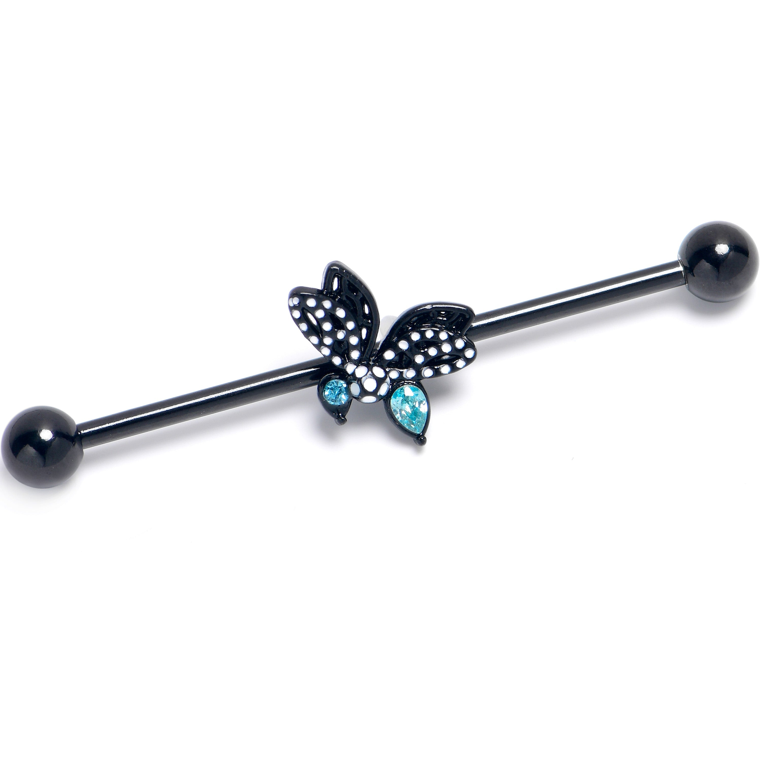 BodyCandy 14G Blue CZ Gem Black Night Drama Butterfly Industrial Barbell 38mm — main product shot