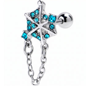 16G 1/4 Blue Gem Spiderweb Chain Dangle Cartilage Tragus Earring