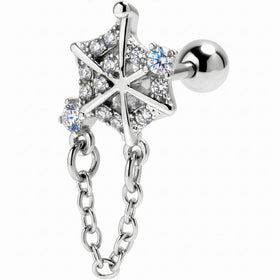 16G 1/4 Clear Gem Spiderweb Chain Dangle Cartilage Tragus Earring