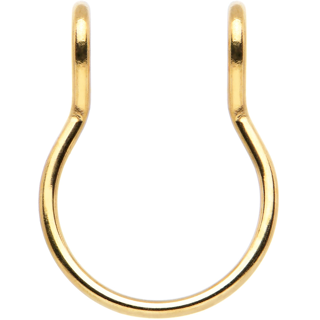 BodyCandy Gold Tone Stainless Steel Clip on Fake Septum Nose Hoop — detail close-up