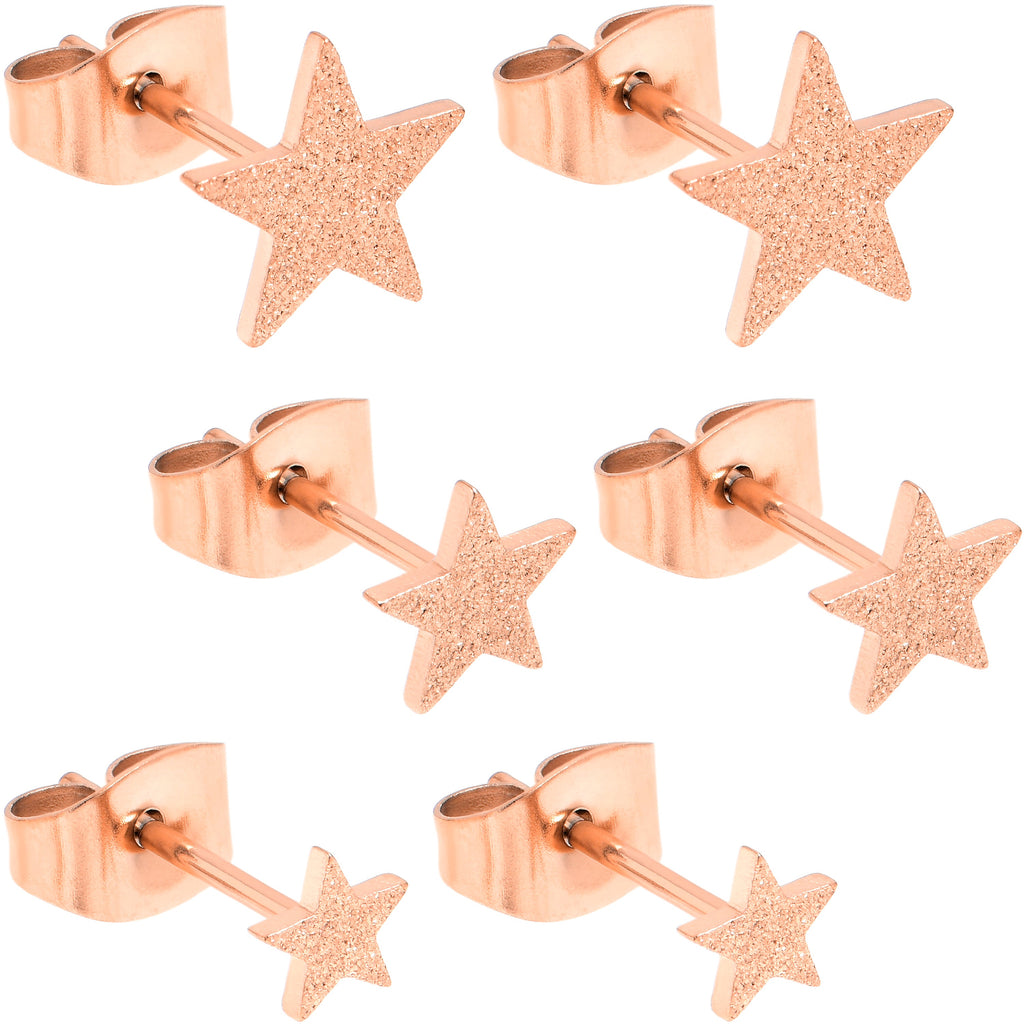 BodyCandy 4mm-8mm Stars Stud Rose Gold Tone 316L Stainless Steel Earrings 6 Pack — main product shot