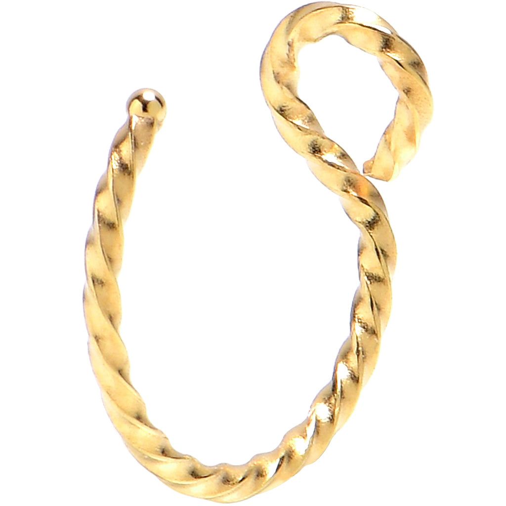 BodyCandy Gold Tone Twisted Stainless Steel Clip on Hoop Fake Nose Ring — main product shot