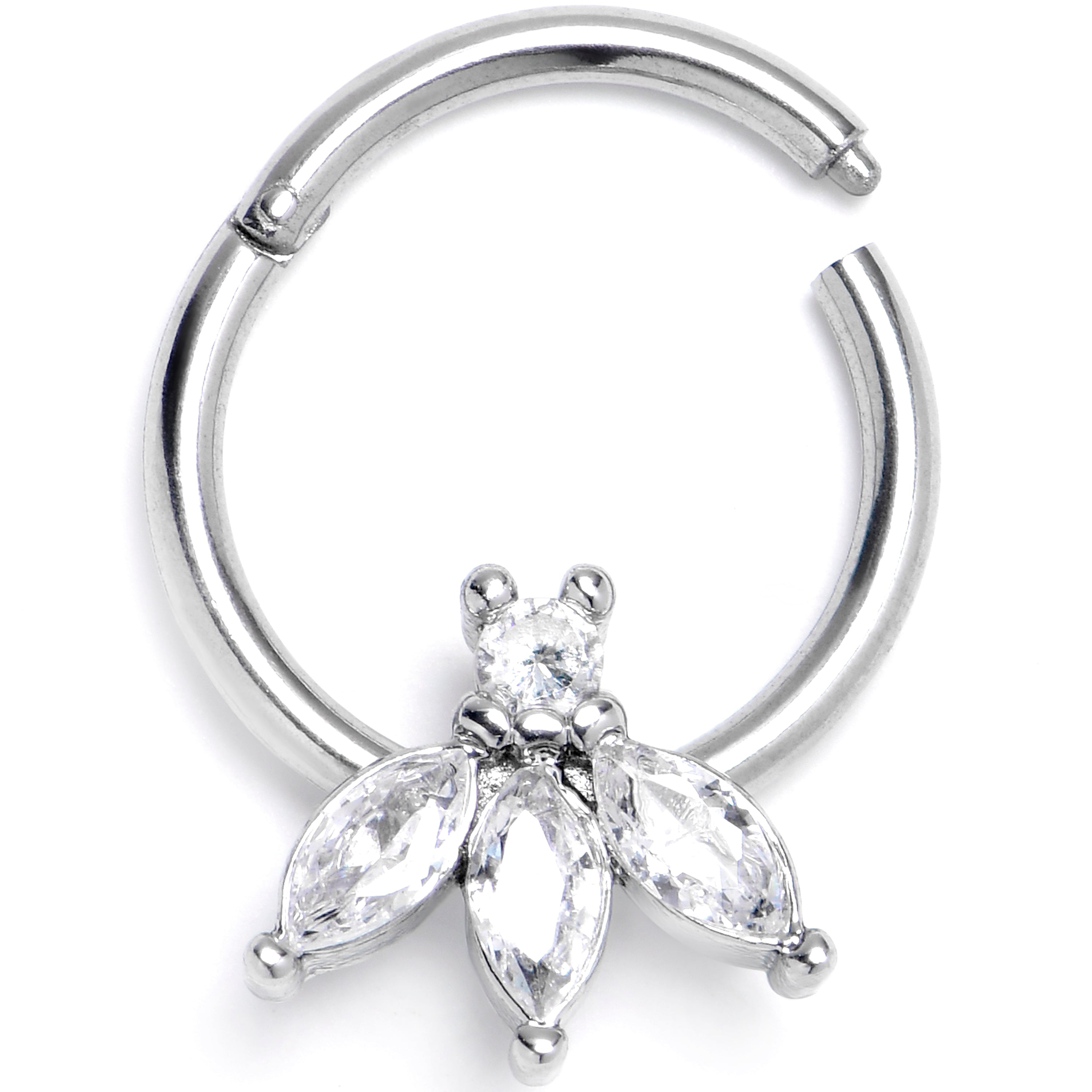 BodyCandy 16G 3/8 Clear Gem Fashion Fan Mini Hinged Segment Ring — main product shot
