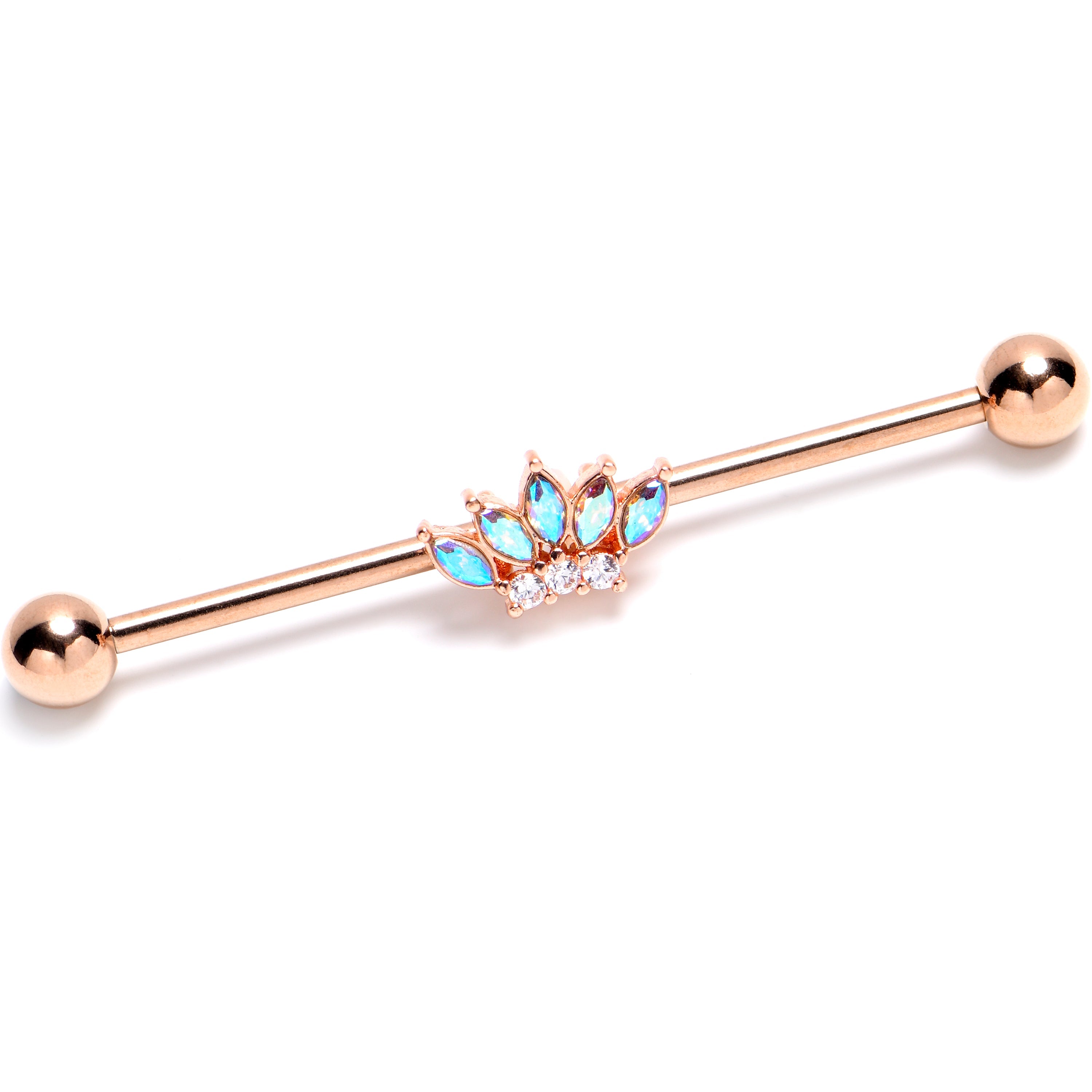 BodyCandy 14G Aurora Gem Rose Gold Tone Fashion Fan Industrial Barbell 38mm — main product shot
