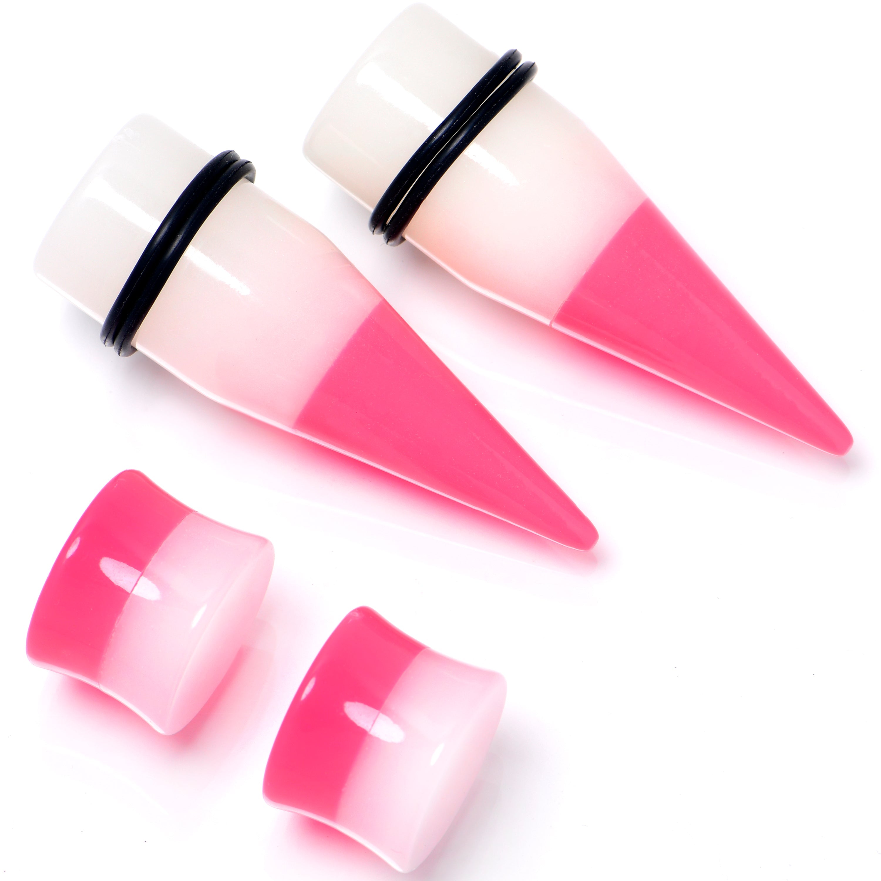 BodyCandy Pink White Acrylic Glow in the Dark Taper Saddle Plug Set  8mm to 16mm Sizes — size reference