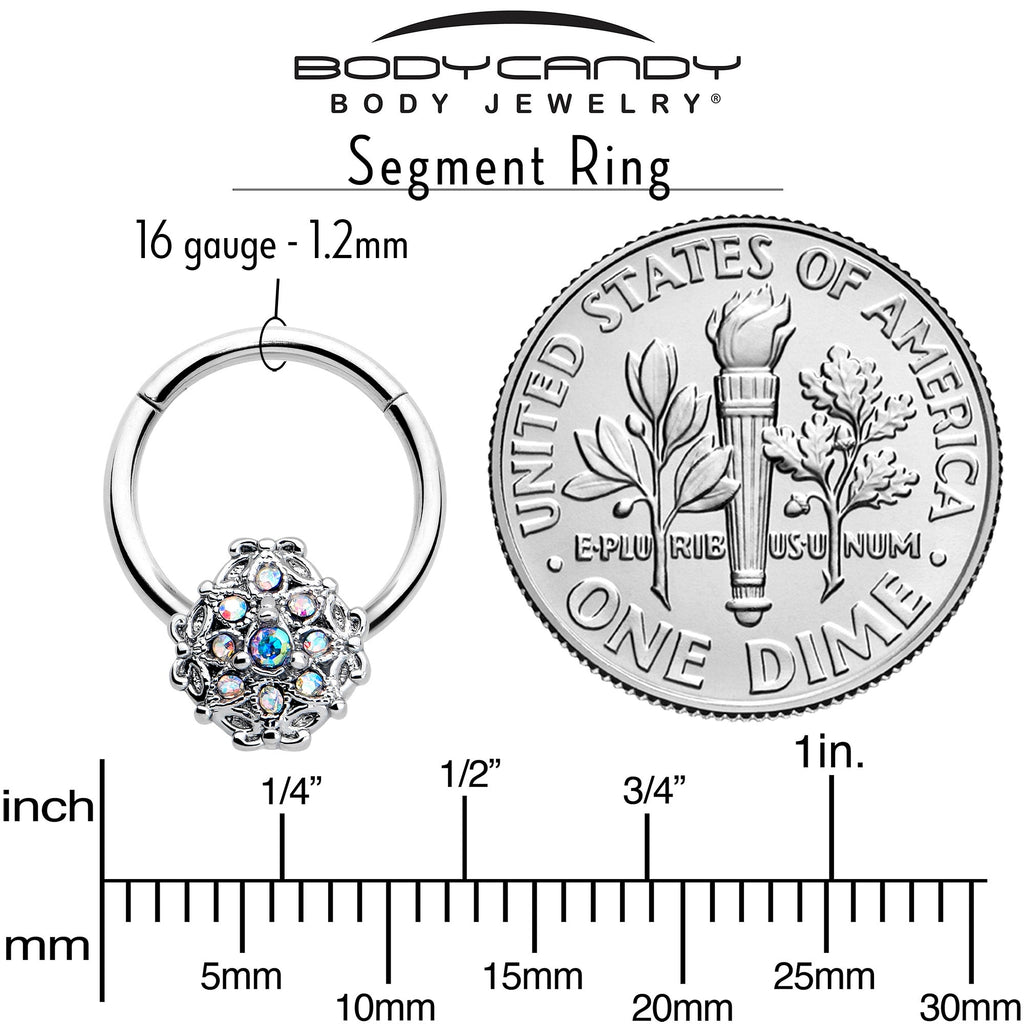 BodyCandy 16G 3/8 Aurora Gem Retro Sunburst Hinged Segment Ring — lifestyle context
