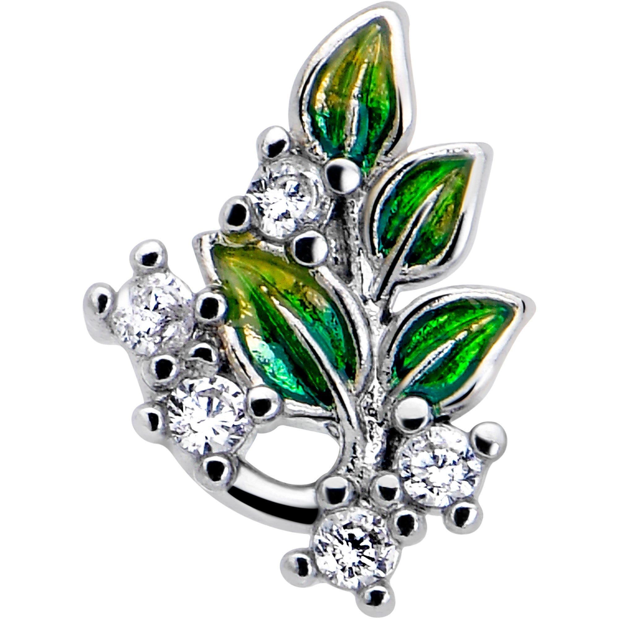 BodyCandy 16G 5/16 Clear CZ Gem Morning Leaves Labret Monroe Tragus — detail close-up