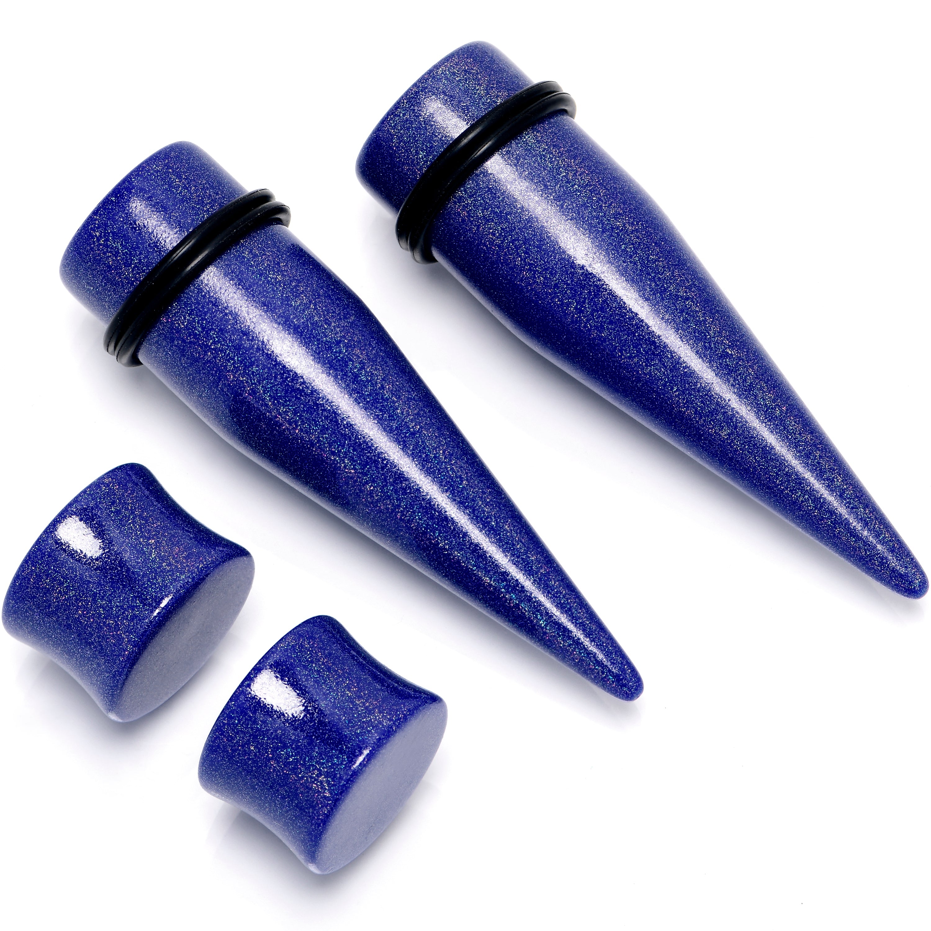 BodyCandy Blue Acrylic Shimmer Finish Taper Saddle Plug Set 6mm to 20mm Sizes — size reference