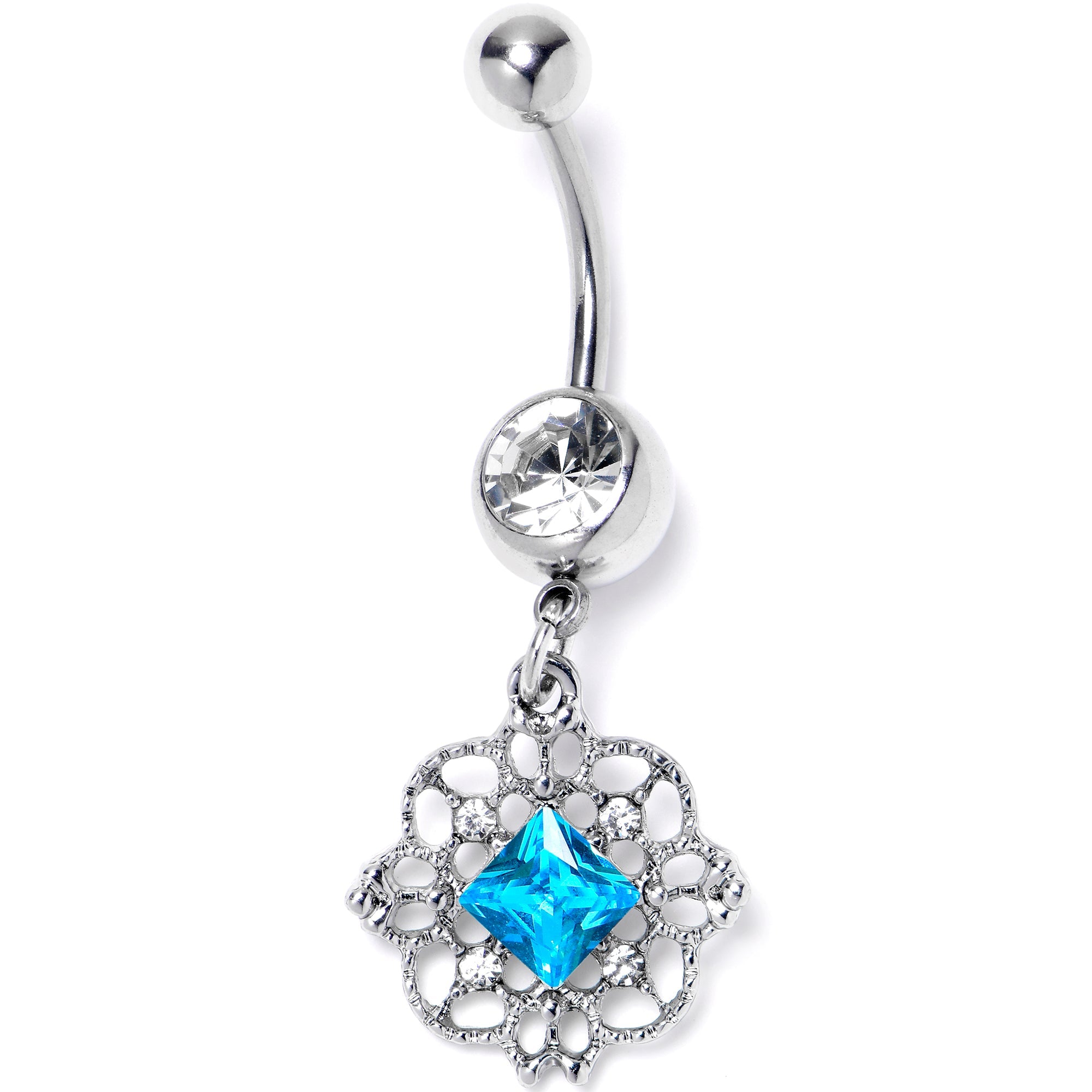 BodyCandy Blue Clear Gem Filigree Fantasy Dangle Belly Ring — main product shot