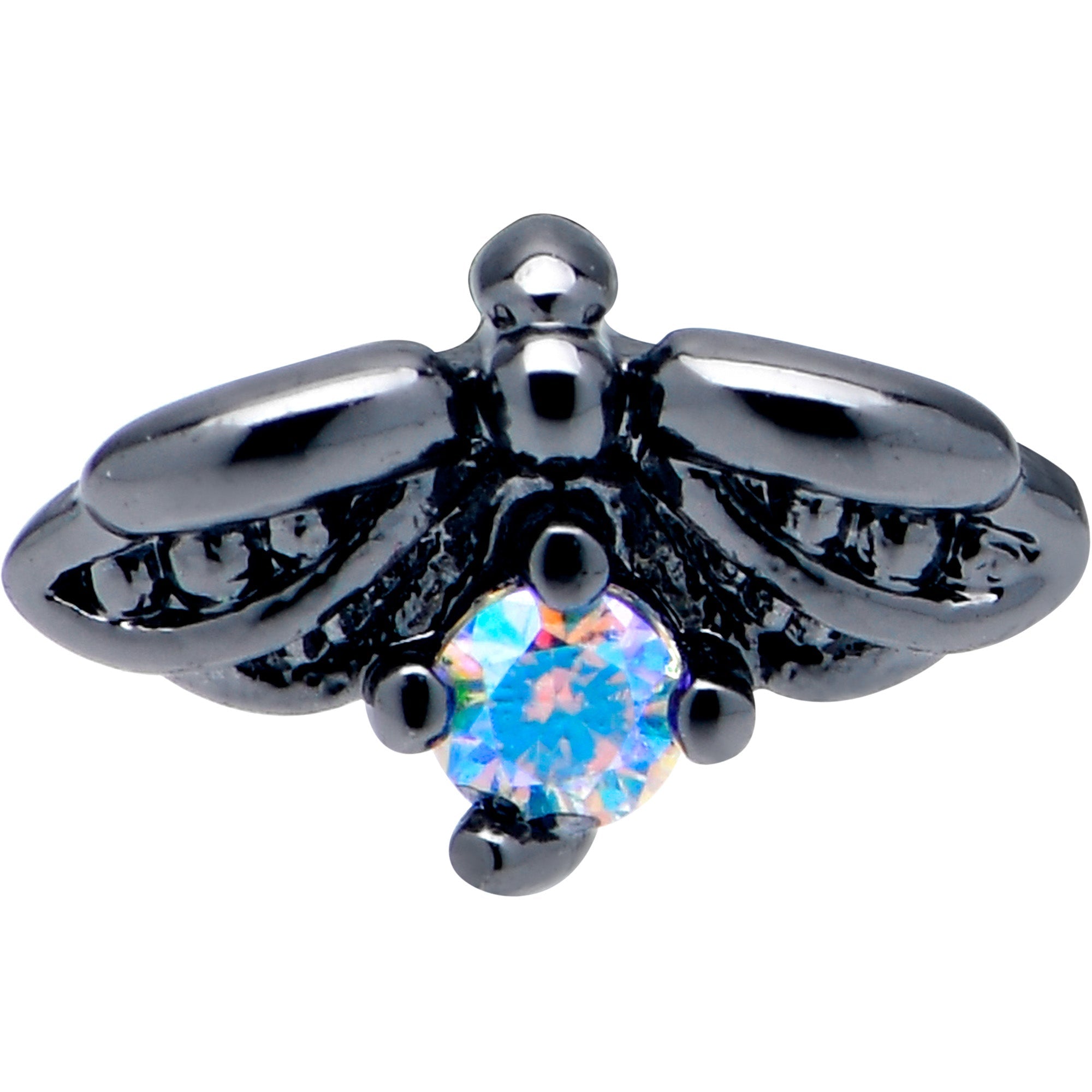 BodyCandy 16G 1/4 Blue Gem Black Gothic Butterfly Cartilage Tragus Earring — detail close-up