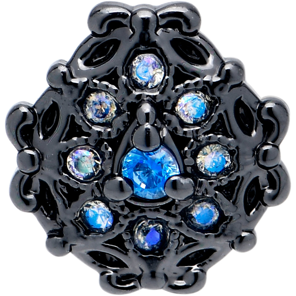 BodyCandy 20G 5/16 Blue Aurora Gem Black Night Blossom Nose Hoop — detail close-up