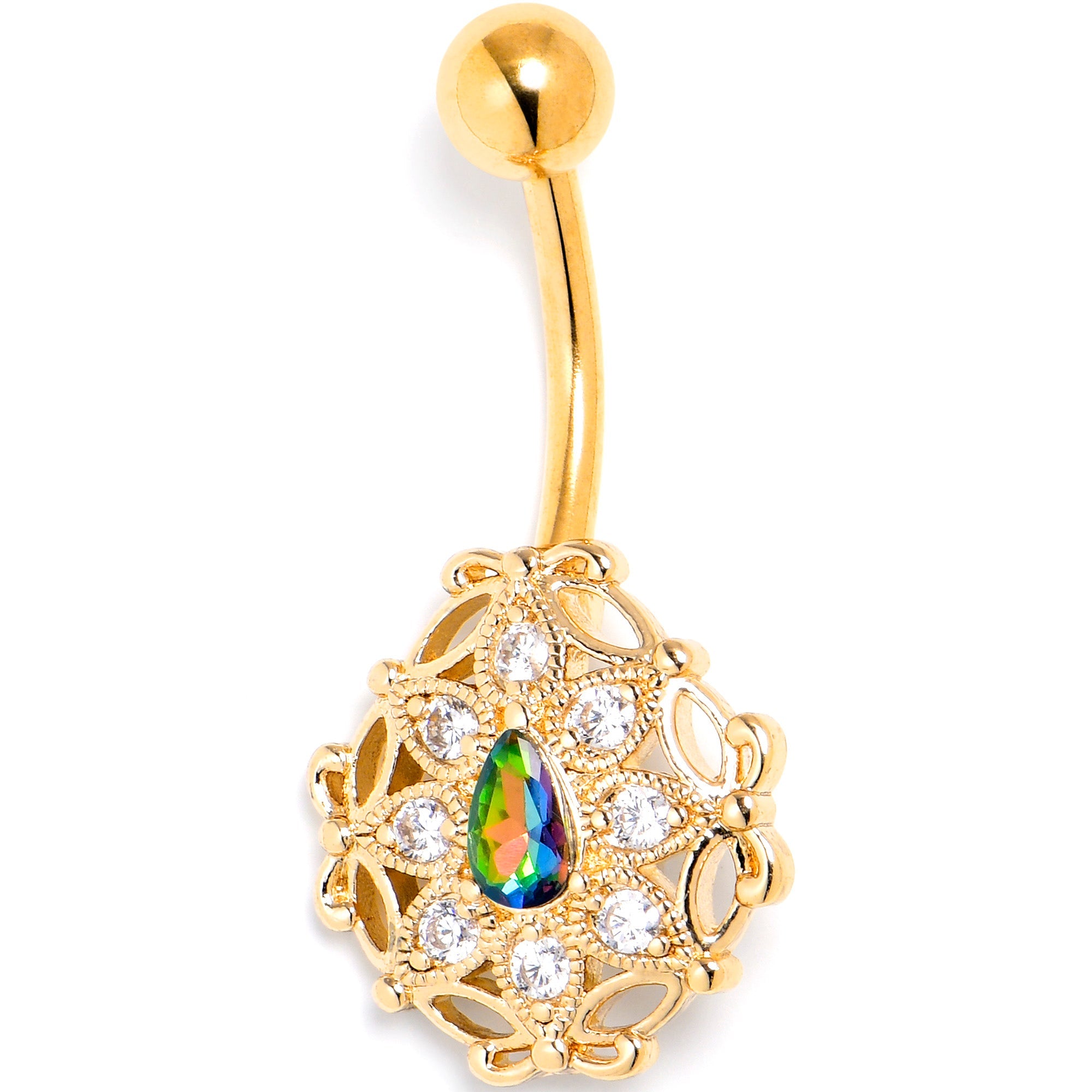 BodyCandy Vitrail Clear Gem Gold Tone Blossom Bloom Belly Ring — main product shot