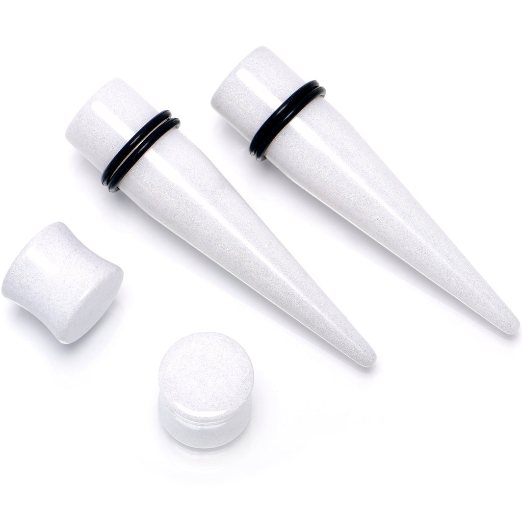 BodyCandy White Acrylic Shimmer Finish Taper Plug Set 6mm to 20mm Sizes — main product shot