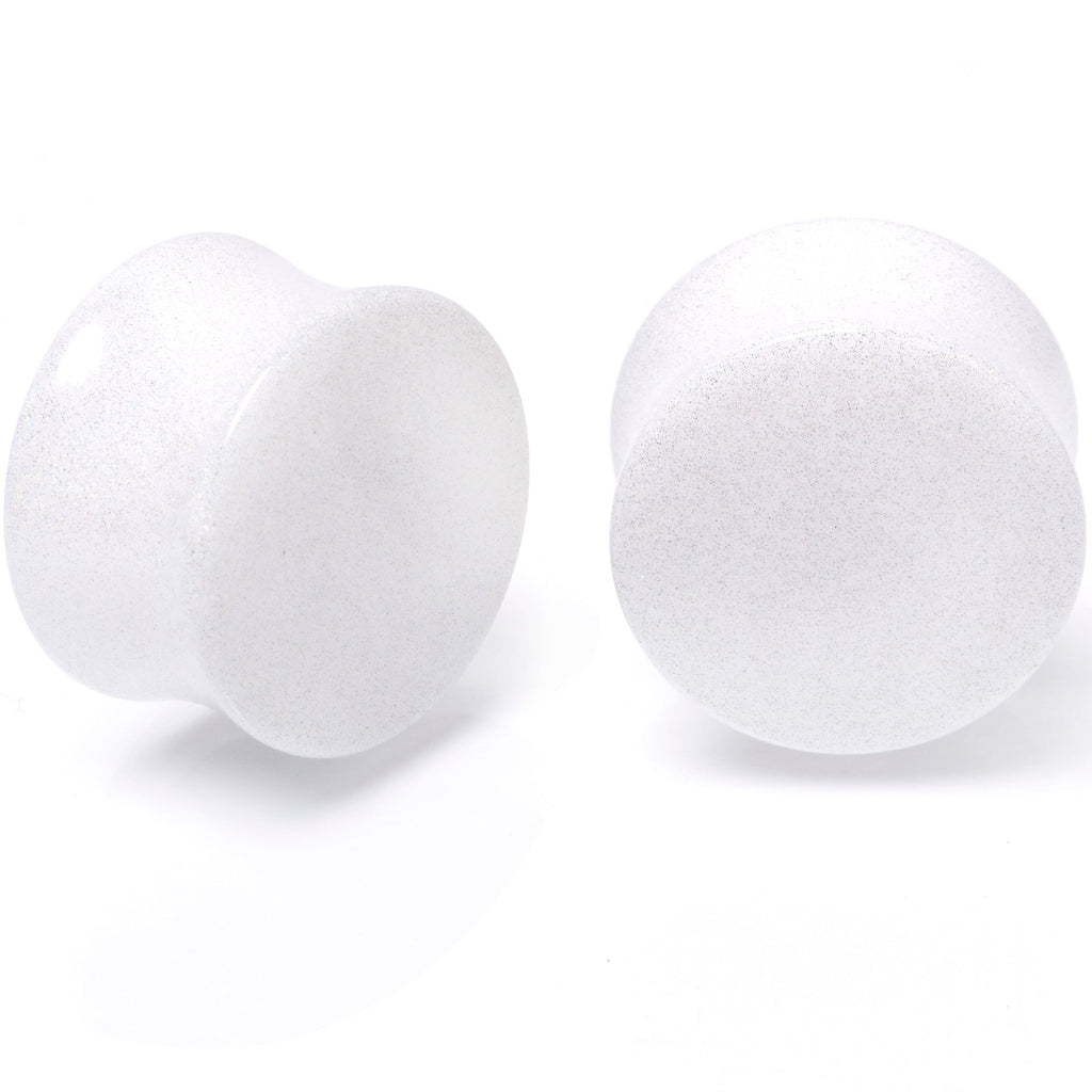 BodyCandy White Shimmer Acrylic Double Flare Plug Set 6mm to 20mm Sizes — back view