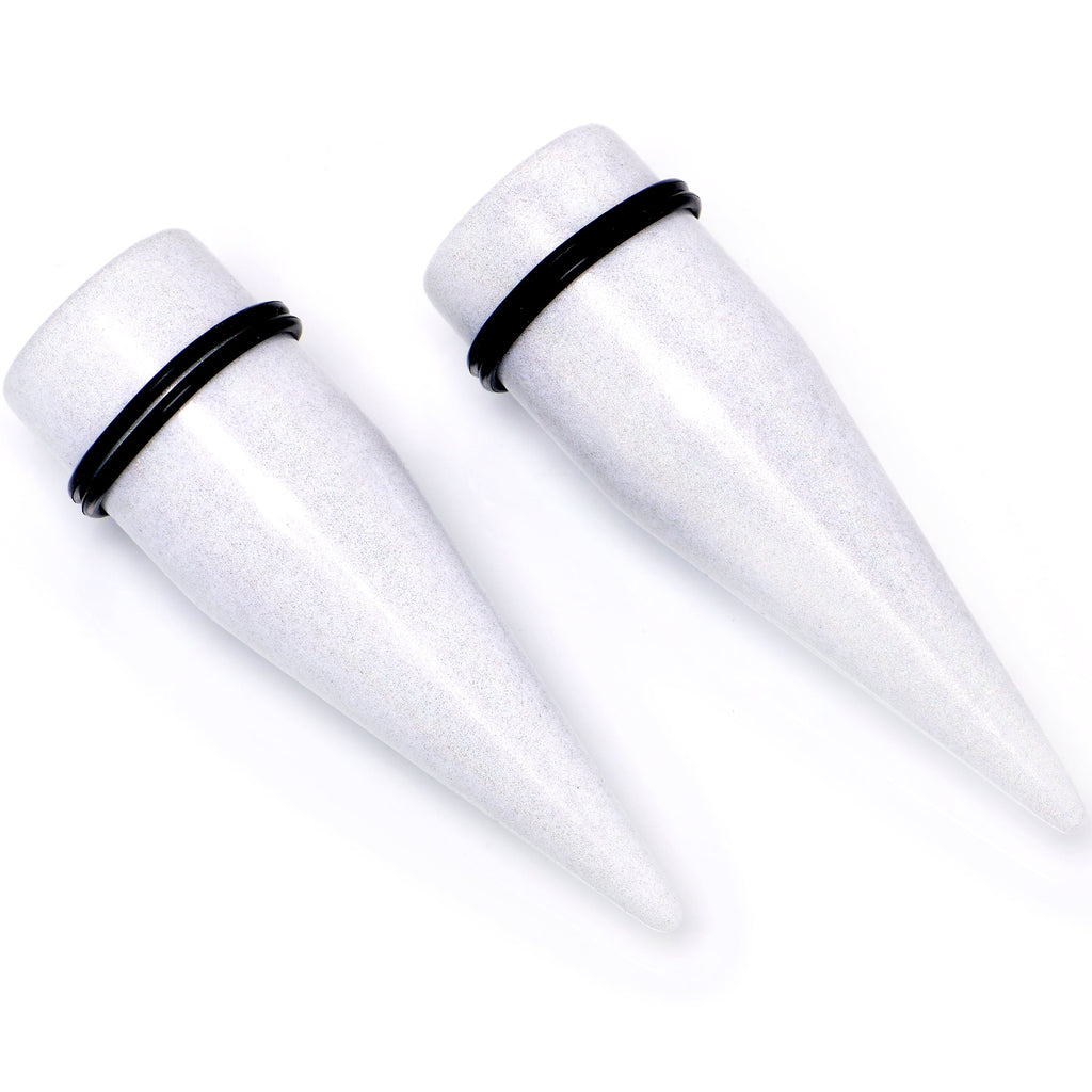 BodyCandy White Shimmer Acrylic Straight Taper Set 6mm to 20mm Sizes — comparison shot