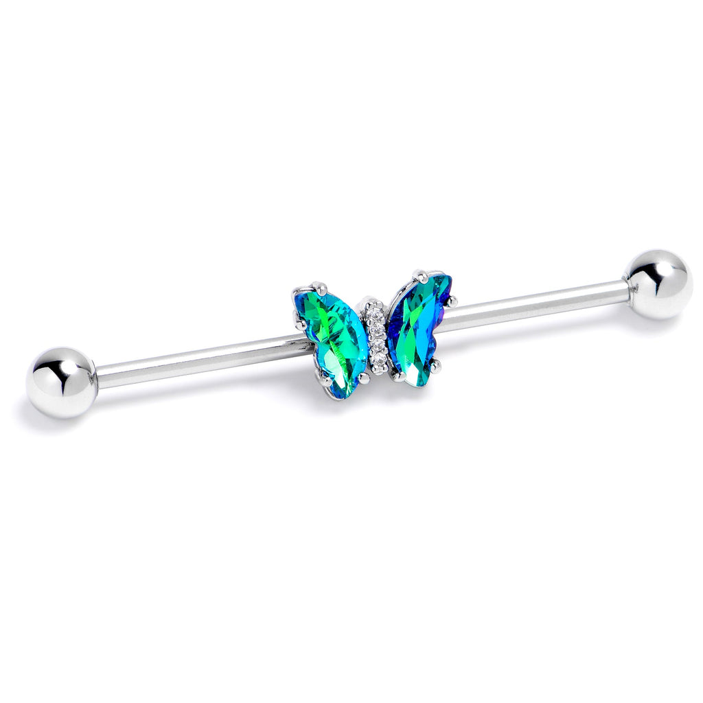 BodyCandy 14G Green CZ Gem Simply Colorful Butterfly Industrial Barbell 38mm — side view
