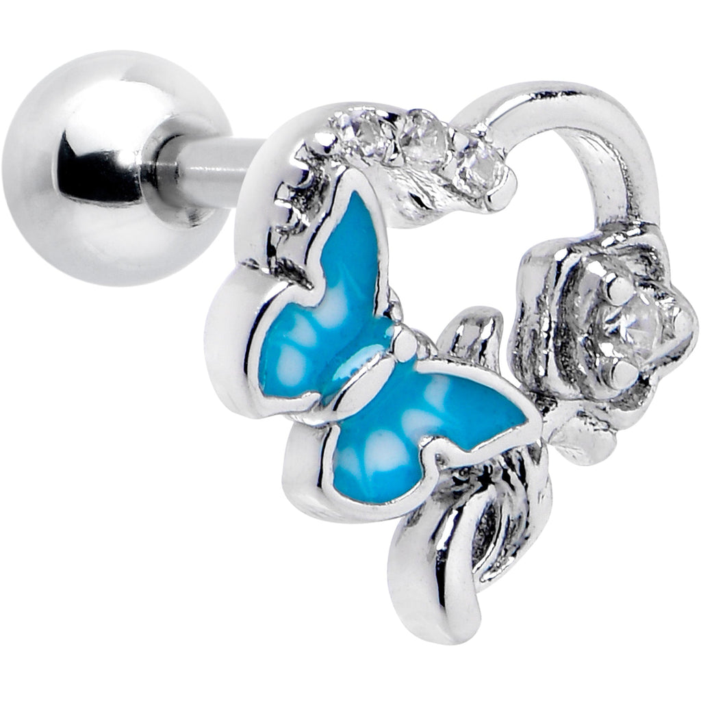 BodyCandy 16G 1/4 Clear CZ Gem Butterfly Rose Blue Cartilage Tragus Stud — main product shot