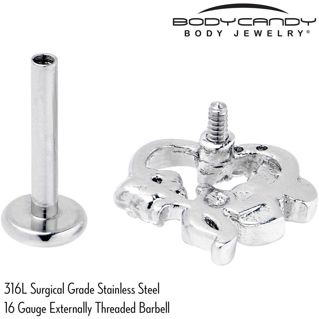BodyCandy 16G 5/16 Clear CZ Gem Butterfly Rose Blue Internally Threaded Labret — back view