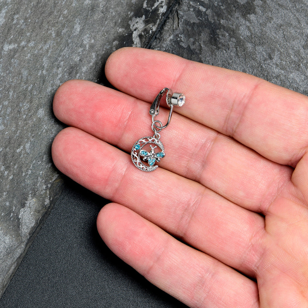 BodyCandy Blue Gem Lunar Dragonfly Fake Clip On Belly Ring — lifestyle context