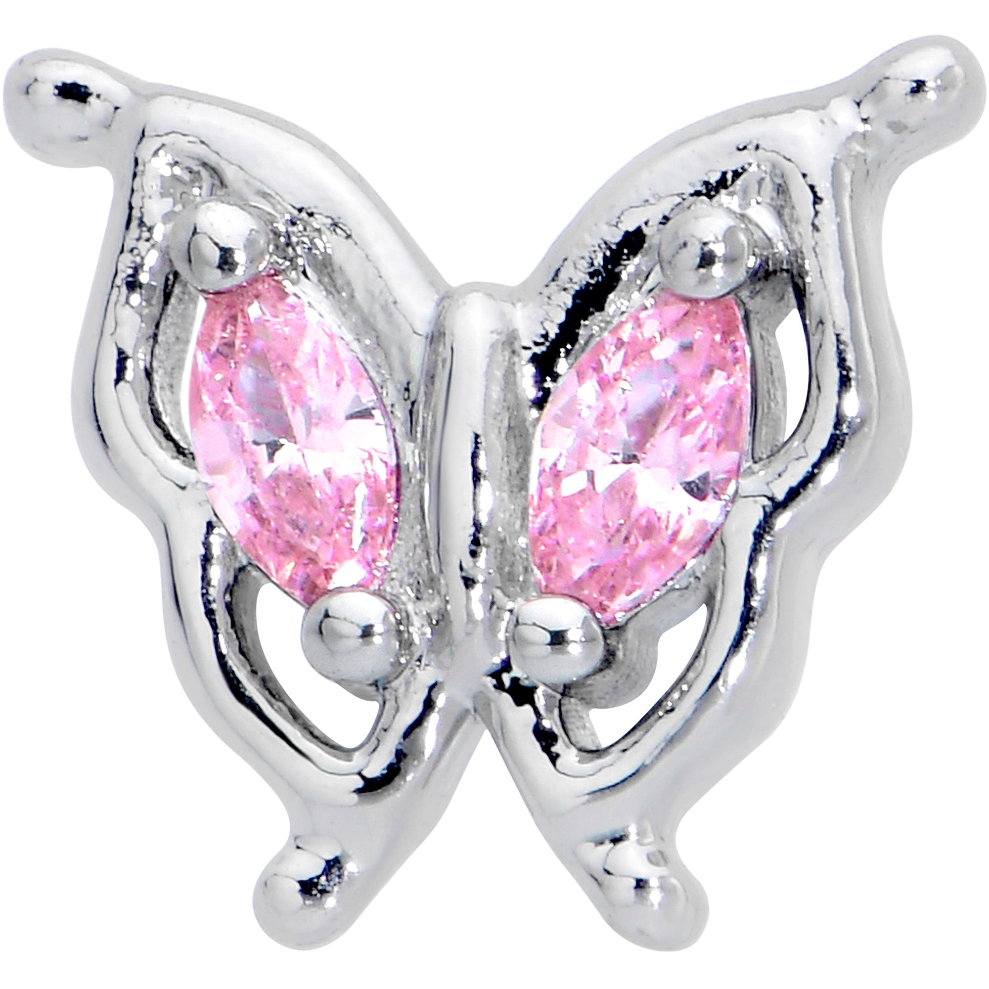 BodyCandy 16G 1/4 Pink Gem Fancy Fab Butterfly Cartilage Tragus Earring — detail close-up