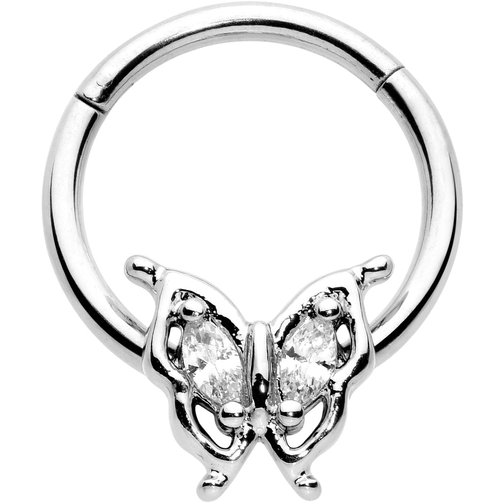 BodyCandy 16G 3/8 Clear Gem Fancy Fab Butterfly Hinged Segment Ring — main product shot